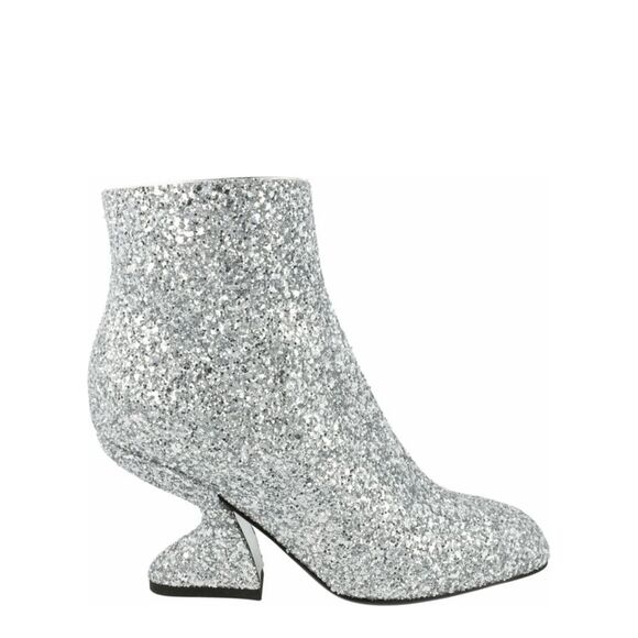 Ferragamo Sal 85 Glitter Ankle Booties Silver Womens